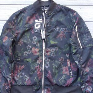 Fried Denim Hawaiian Tropical Floral Print Bomber Jacket